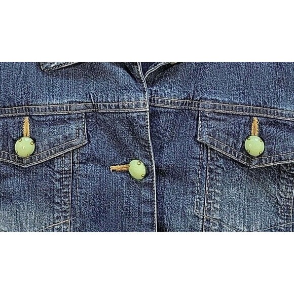 Coldwater Creek Denim Jacket Green Jeweled Buttons Southwestern Boho Size Large - Picture 6 of 14